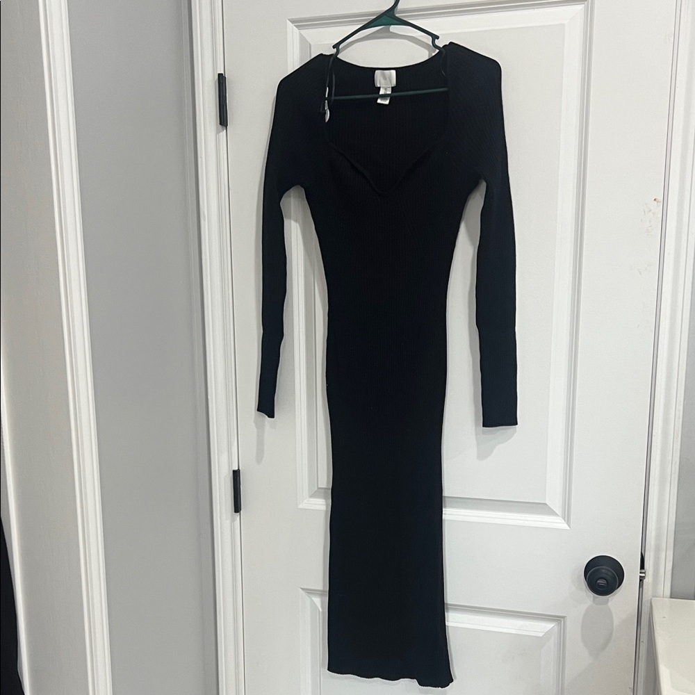 H&M Black Midi Dress with Long Sleeves